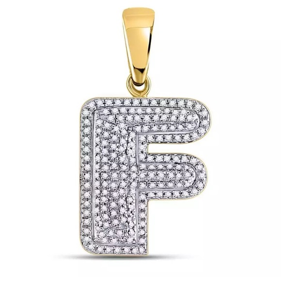 10k Diamond Letter F Bubble Initial Charm 1/2 CTW - Picture 1 of 6
